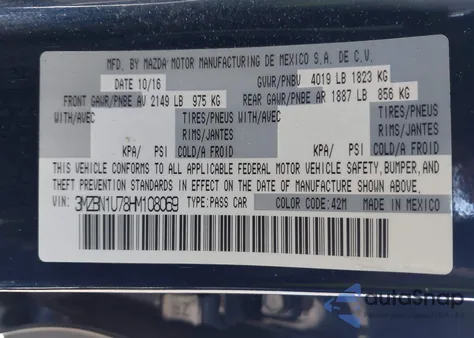 2017 Mazda Mazda3 Sport from USA, damaged, VIN 3MZBN1U78HM108069